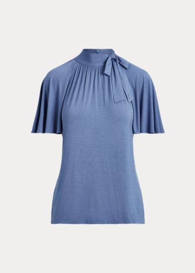 Tops Ralph Lauren Mujer Azules - Jersey Tie-Neck - FVRIG4906